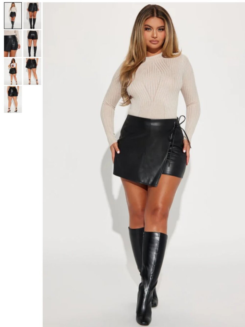 Fashion Nova Autumn Vibes Black Faux Leather Wrap Skort with Side Tie